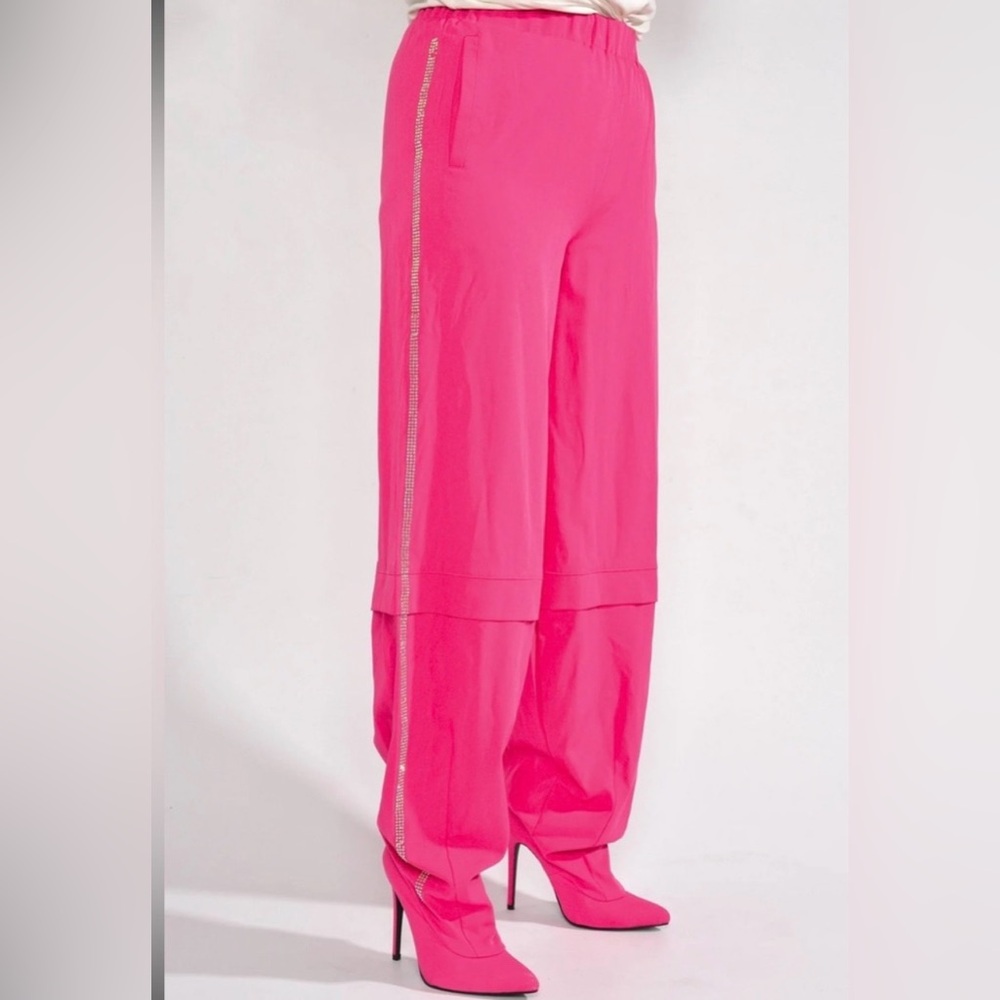 Cape Robbin Bright Hot Pink Shoes with Wide-Leg Pants with Side Rhinestone Trim